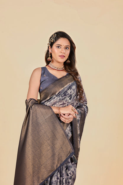 Malabar Multicolour Jacquard Saree with Elegant Digital Print 14.(8 Colours Available).