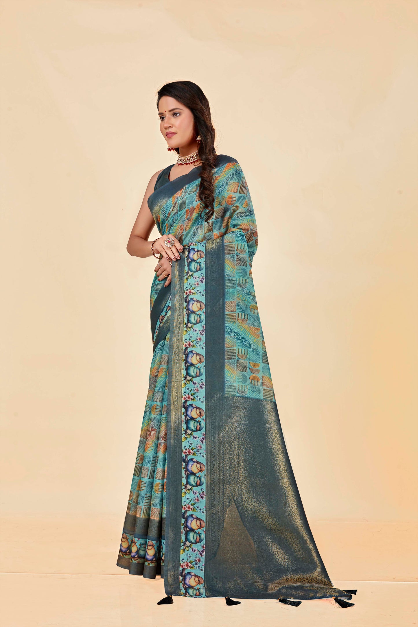 Malabar Multicolour Jacquard Saree with Elegant Digital Print 14.(8 Colours Available).