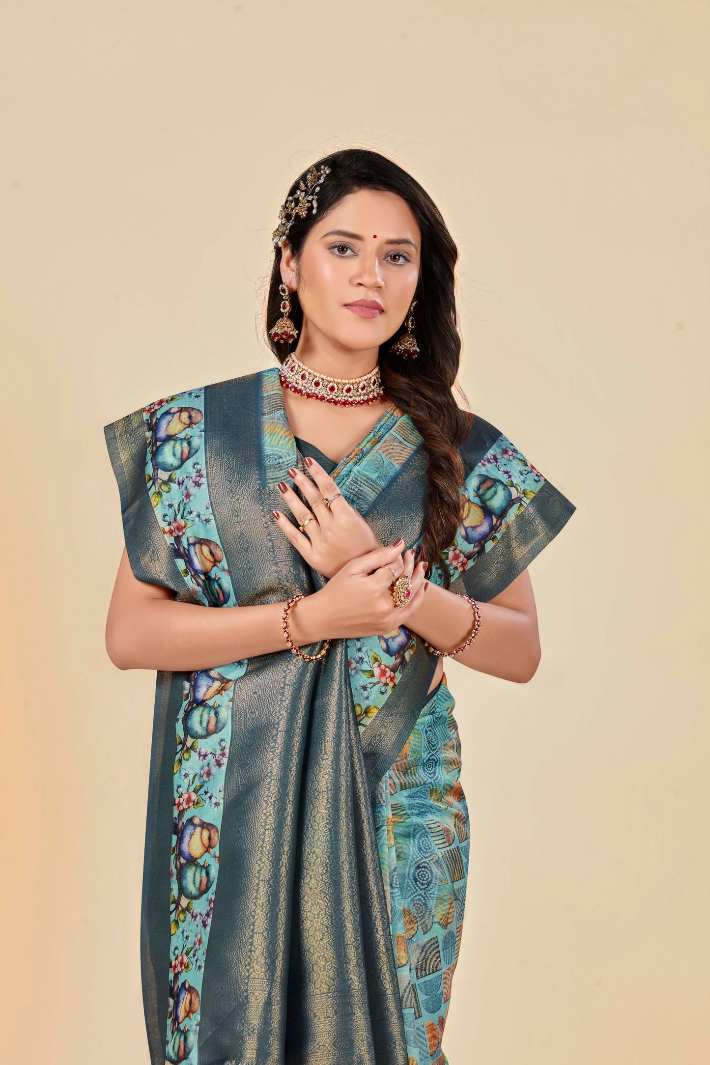 Malabar Multicolour Jacquard Saree with Elegant Digital Print 14.(8 Colours Available).