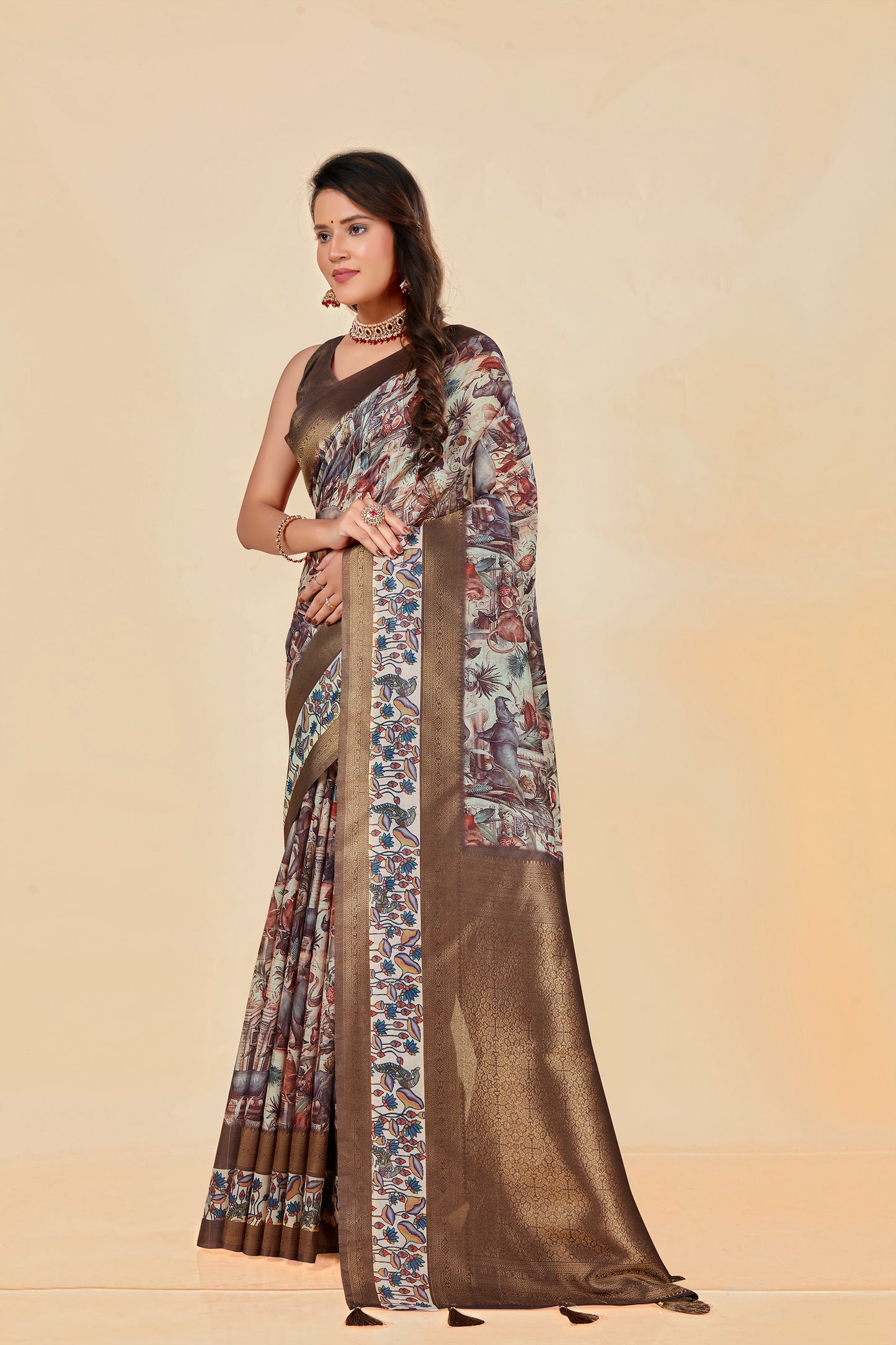 Malabar Multicolour Jacquard Saree with Elegant Digital Print 14.(8 Colours Available).