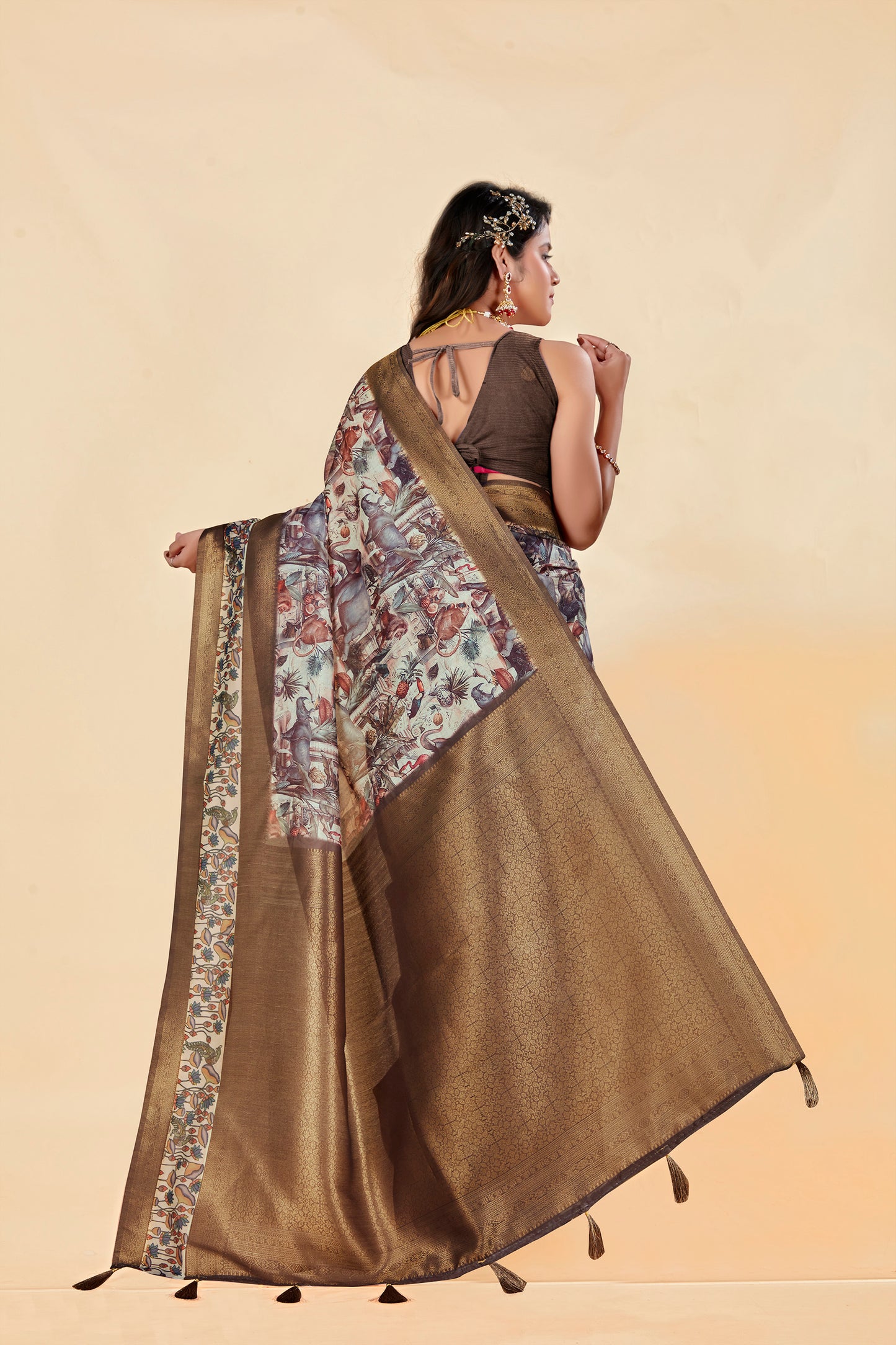 Malabar Multicolour Jacquard Saree with Elegant Digital Print 14.(8 Colours Available).