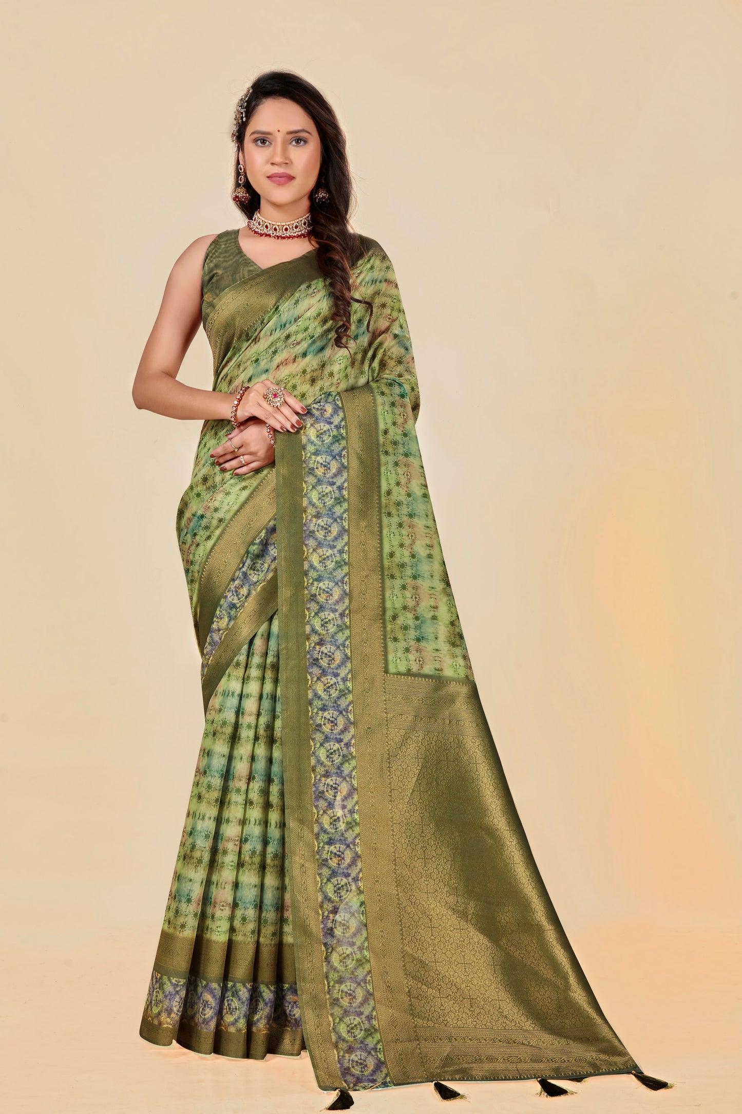 Malabar Multicolour Jacquard Saree with Elegant Digital Print 14.(8 Colours Available).