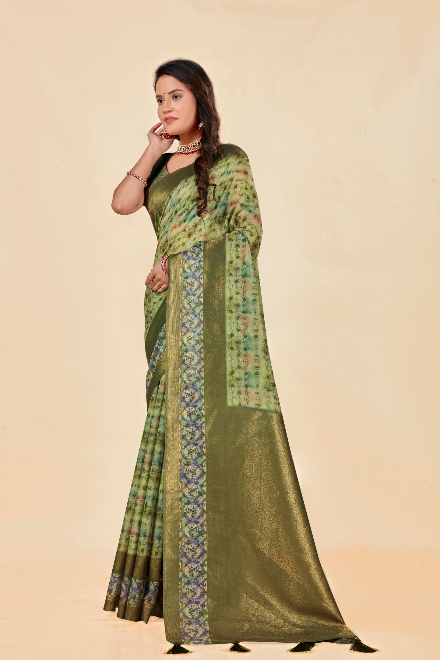 Malabar Multicolour Jacquard Saree with Elegant Digital Print 14.(8 Colours Available).