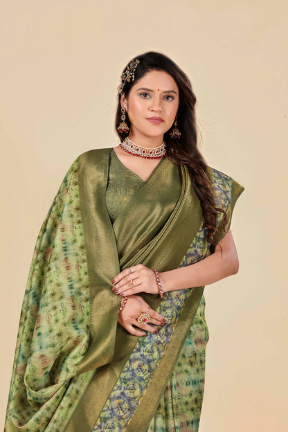 Malabar Multicolour Jacquard Saree with Elegant Digital Print 14.(8 Colours Available).