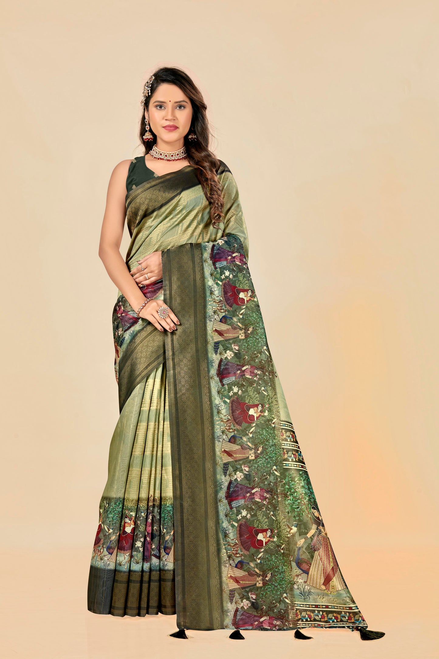 Malabar Multicolour Jacquard Saree with Elegant Digital Print 5.(8 Colours Available).