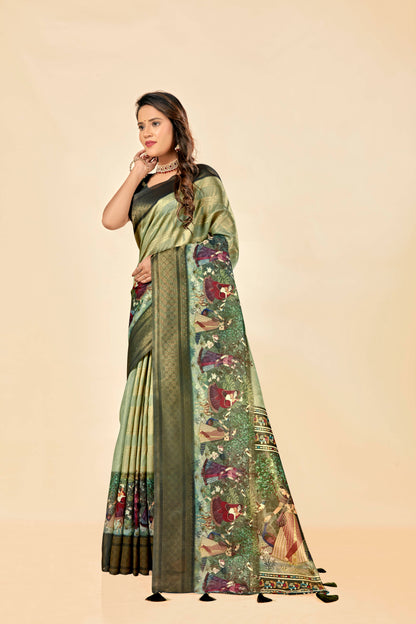 Malabar Multicolour Jacquard Saree with Elegant Digital Print 5.(8 Colours Available).