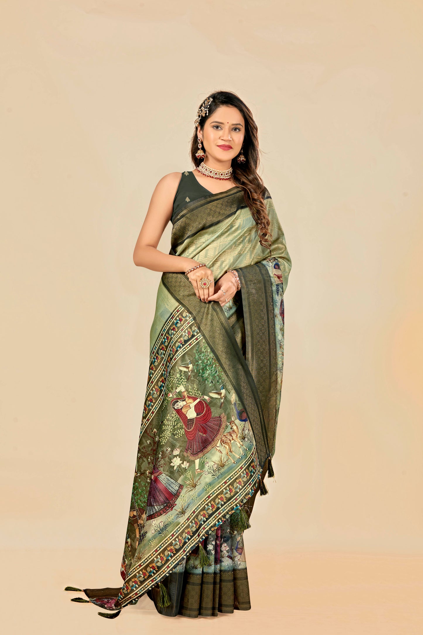 Malabar Multicolour Jacquard Saree with Elegant Digital Print 5.(8 Colours Available).