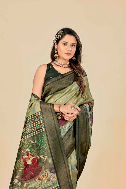 Malabar Multicolour Jacquard Saree with Elegant Digital Print 5.(8 Colours Available).