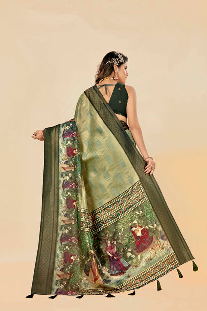 Malabar Multicolour Jacquard Saree with Elegant Digital Print 5.(8 Colours Available).