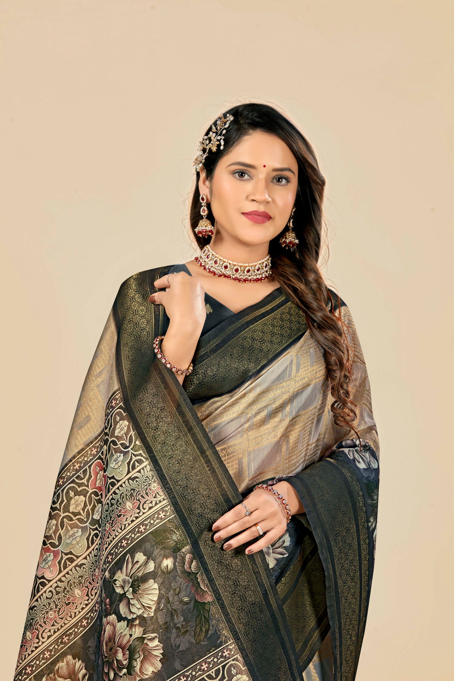 Malabar Multicolour Jacquard Saree with Elegant Digital Print 5.(8 Colours Available).