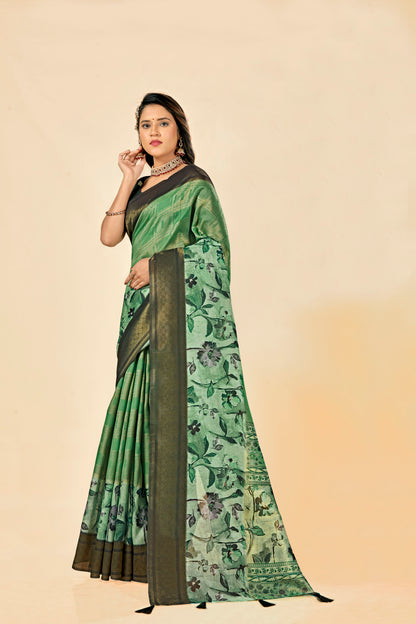 Malabar Multicolour Jacquard Saree with Elegant Digital Print 5.(8 Colours Available).