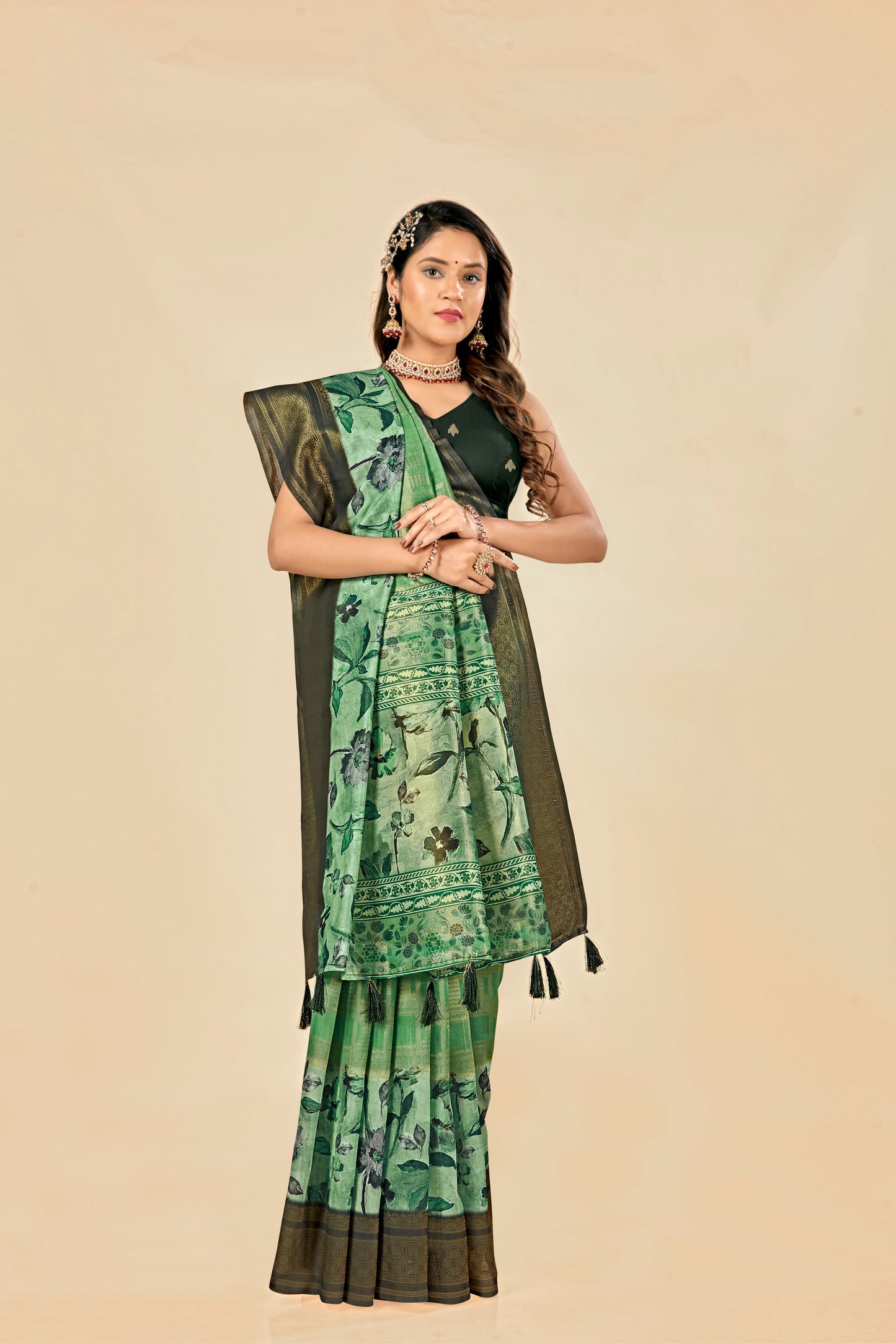 Malabar Multicolour Jacquard Saree with Elegant Digital Print 5.(8 Colours Available).