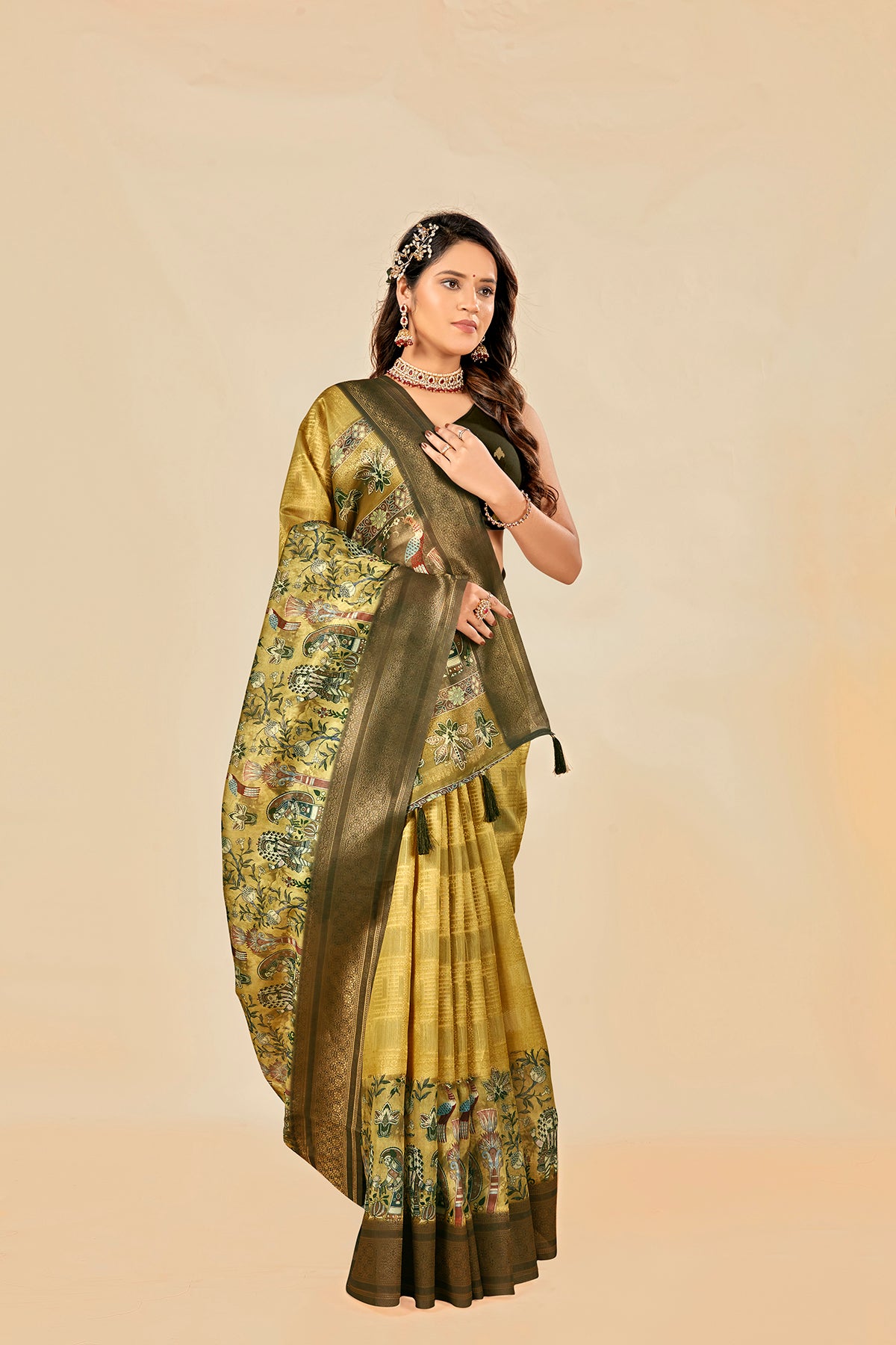 Malabar Multicolour Jacquard Saree with Elegant Digital Print 5.(8 Colours Available).