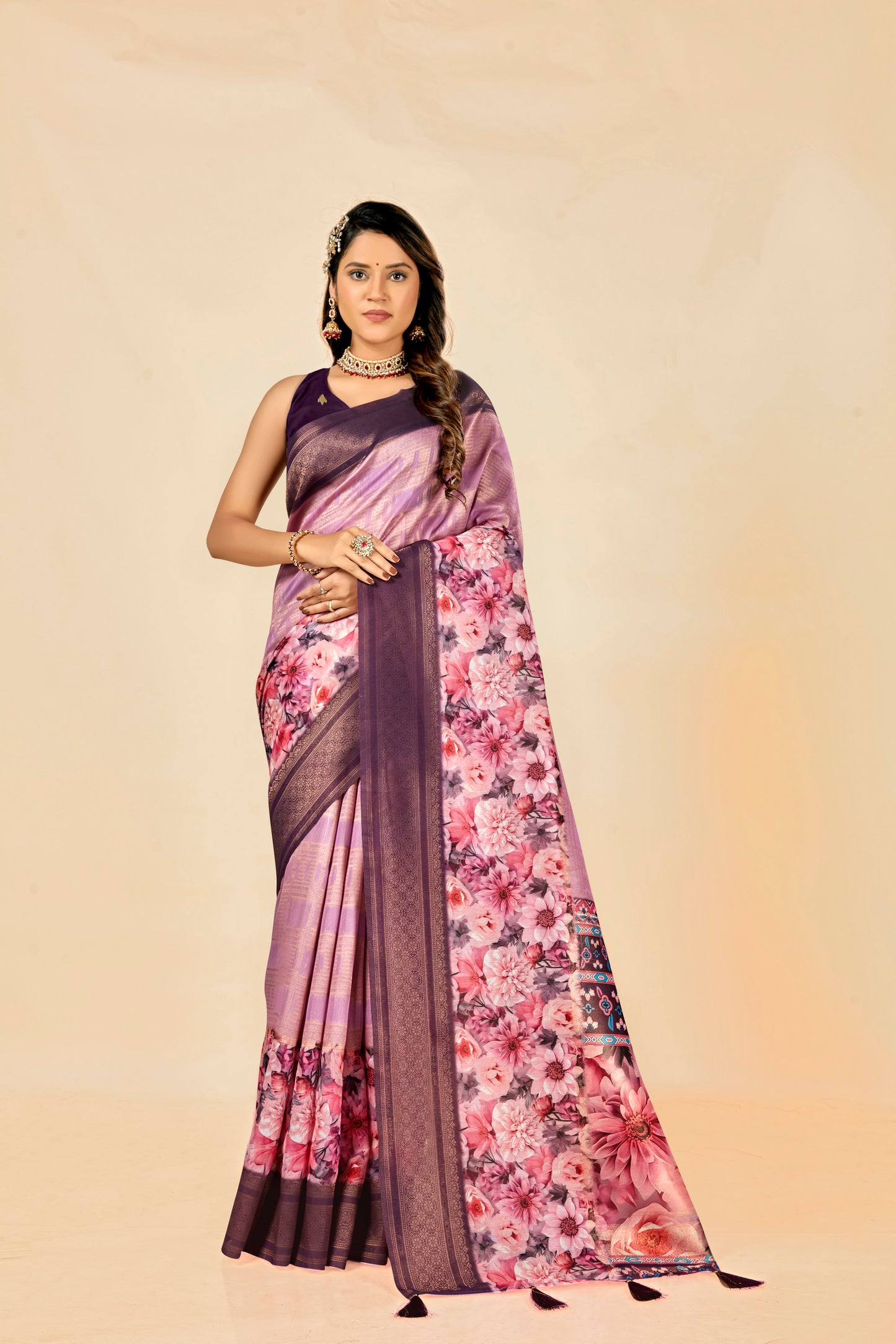 Malabar Multicolour Jacquard Saree with Elegant Digital Print 5.(8 Colours Available).