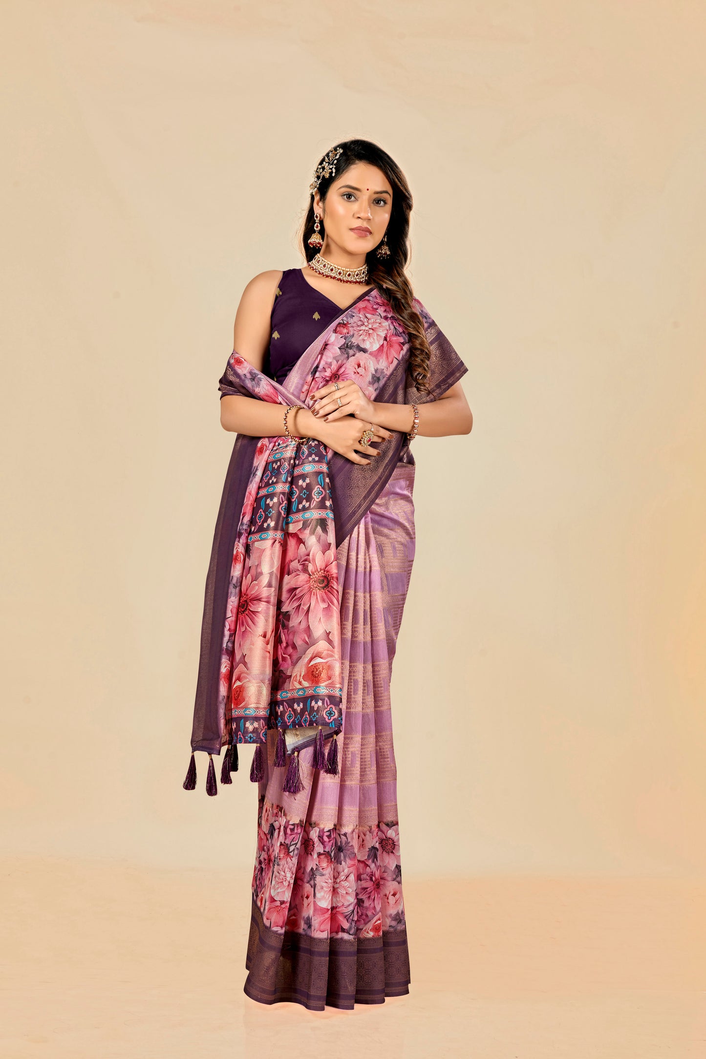 Malabar Multicolour Jacquard Saree with Elegant Digital Print 5.(8 Colours Available).