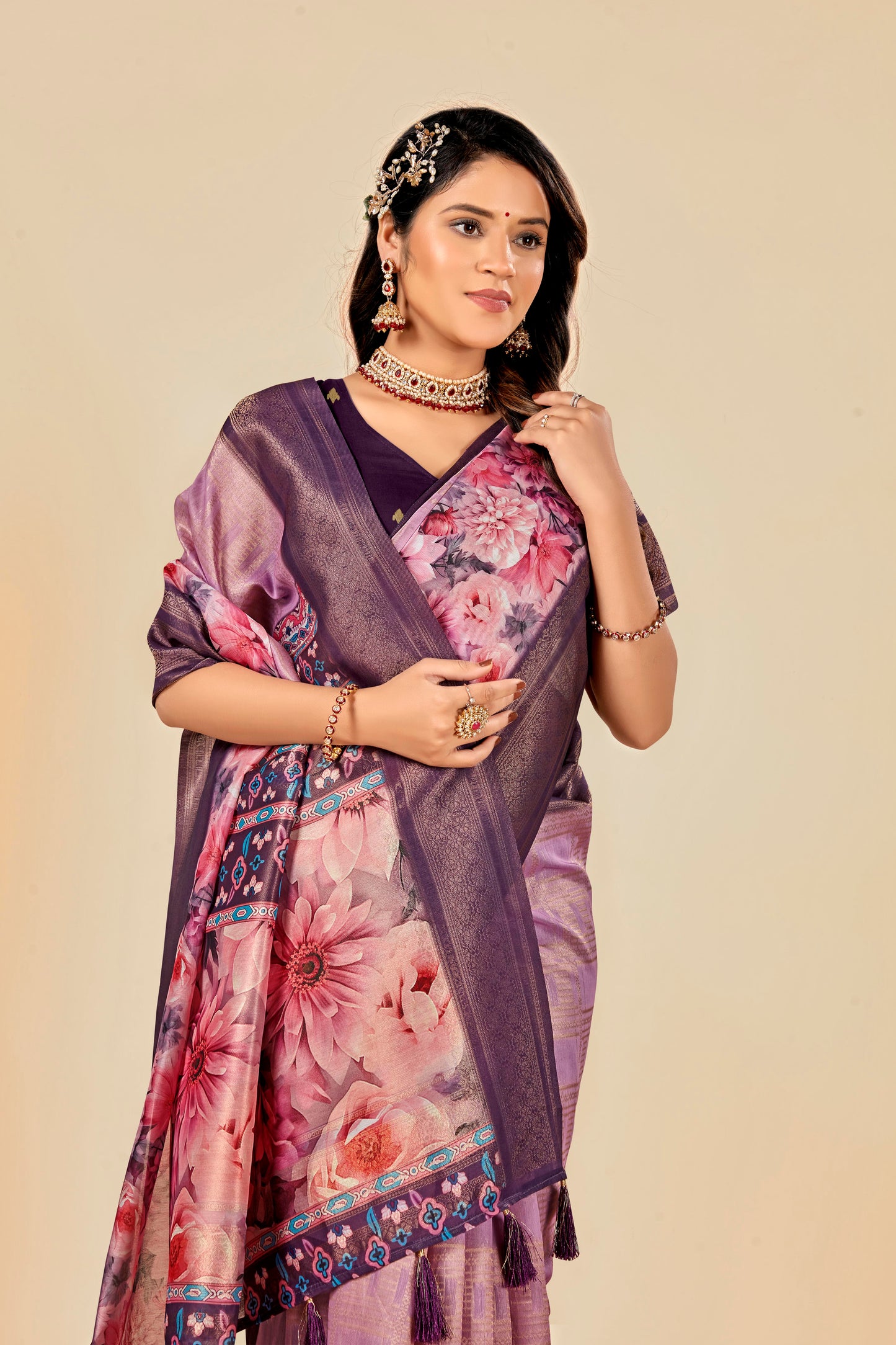 Malabar Multicolour Jacquard Saree with Elegant Digital Print 5.(8 Colours Available).