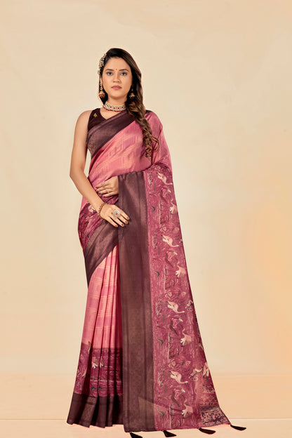 Malabar Multicolour Jacquard Saree with Elegant Digital Print 5.(8 Colours Available).