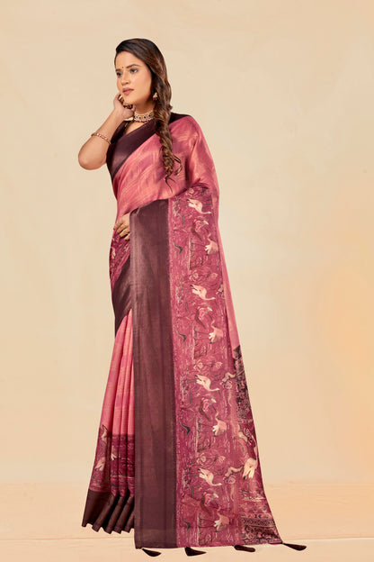 Malabar Multicolour Jacquard Saree with Elegant Digital Print 5.(8 Colours Available).