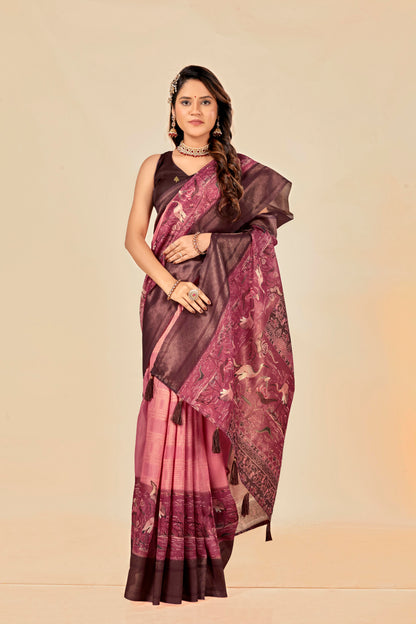 Malabar Multicolour Jacquard Saree with Elegant Digital Print 5.(8 Colours Available).