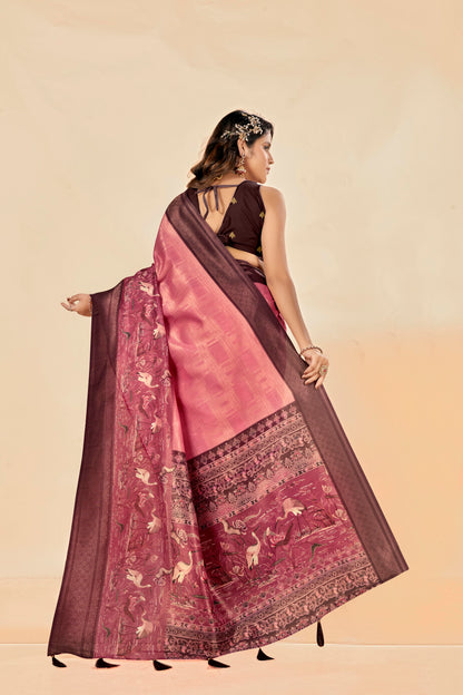 Malabar Multicolour Jacquard Saree with Elegant Digital Print 5.(8 Colours Available).