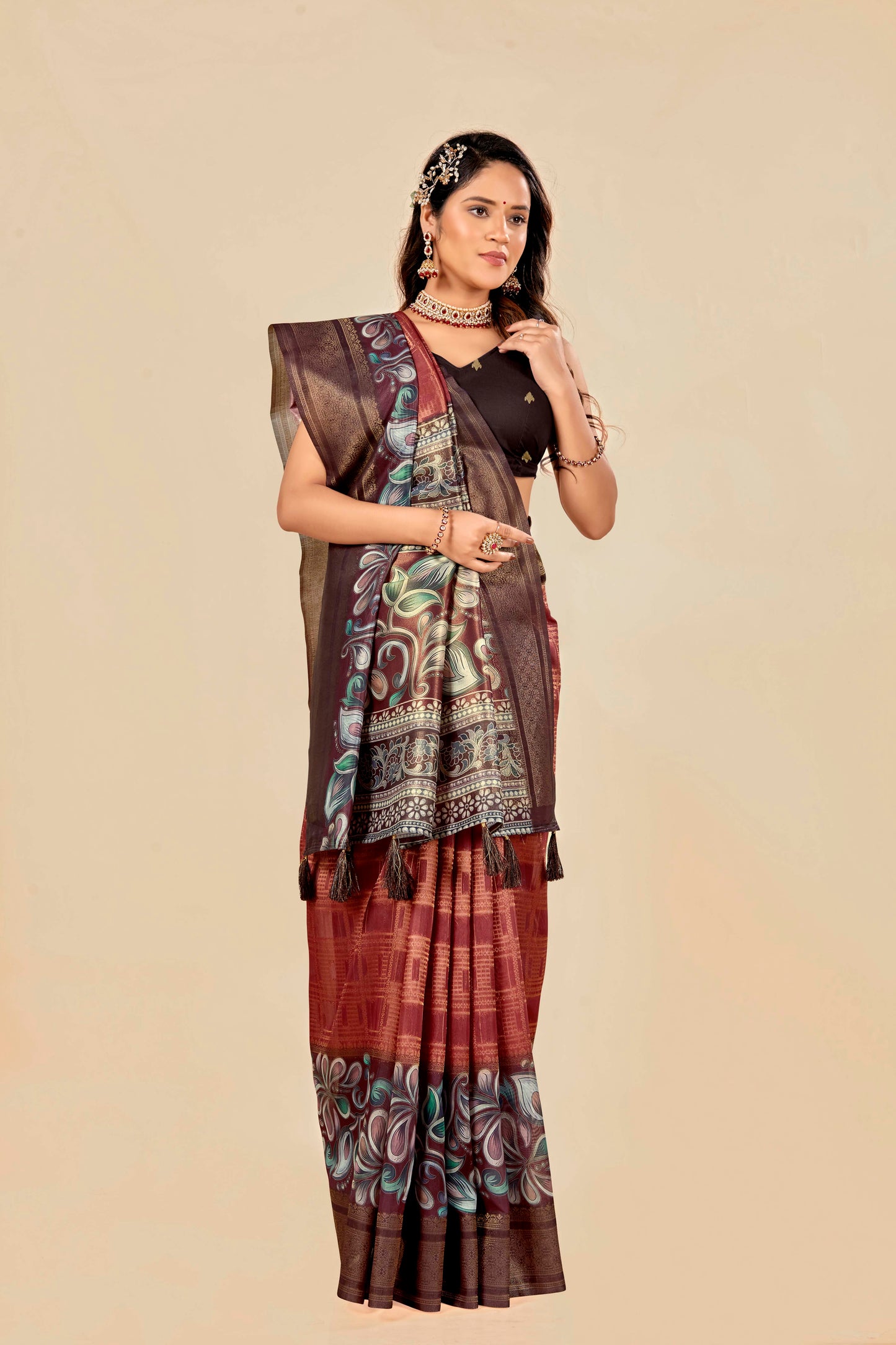 Malabar Multicolour Jacquard Saree with Elegant Digital Print 5.(8 Colours Available).