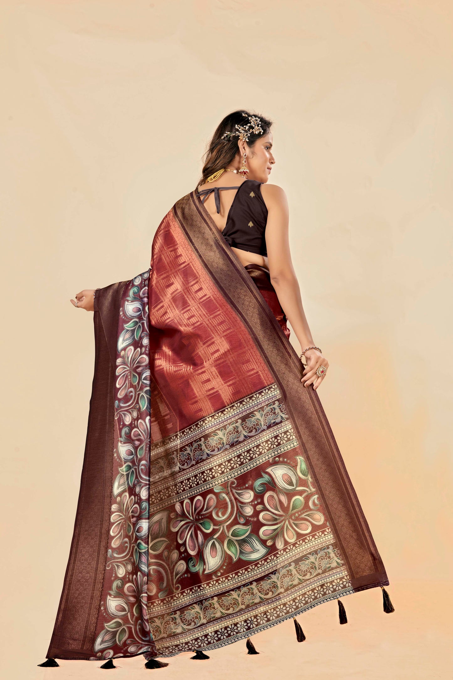 Malabar Multicolour Jacquard Saree with Elegant Digital Print 5.(8 Colours Available).