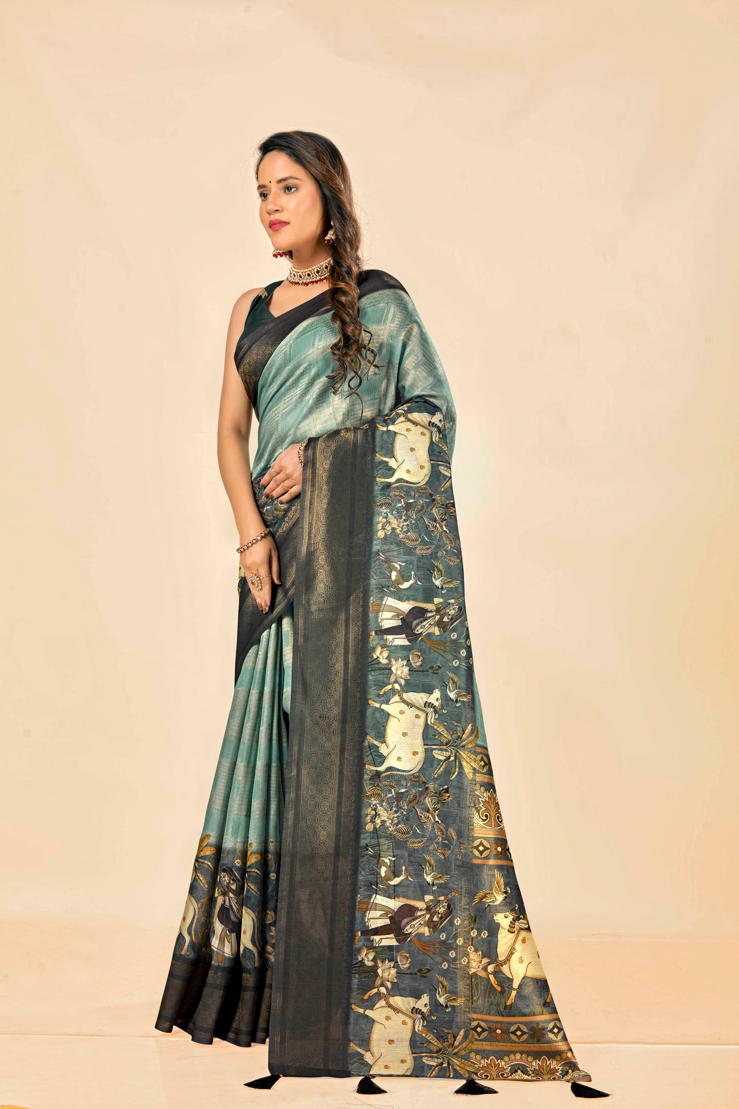 Malabar Multicolour Jacquard Saree with Elegant Digital Print 5.(8 Colours Available).