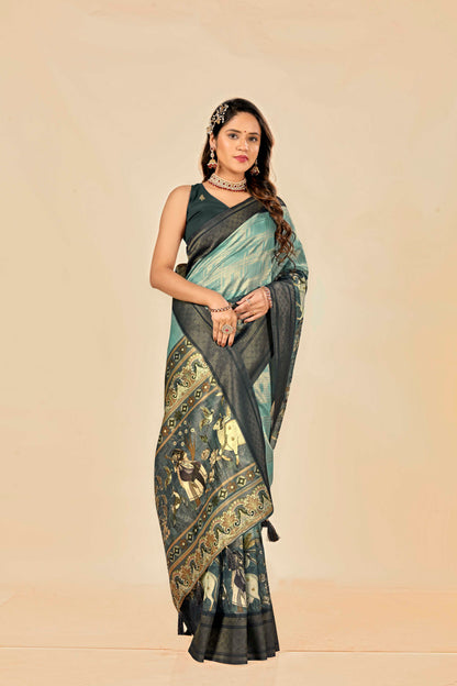 Malabar Multicolour Jacquard Saree with Elegant Digital Print 5.(8 Colours Available).