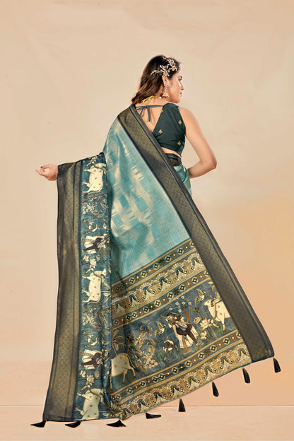 Malabar Multicolour Jacquard Saree with Elegant Digital Print 5.(8 Colours Available).