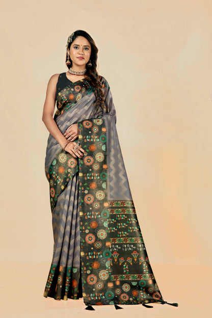 Malabar Multicolour Jacquard Saree with Elegant Digital Print 11 (6 Colours Available).