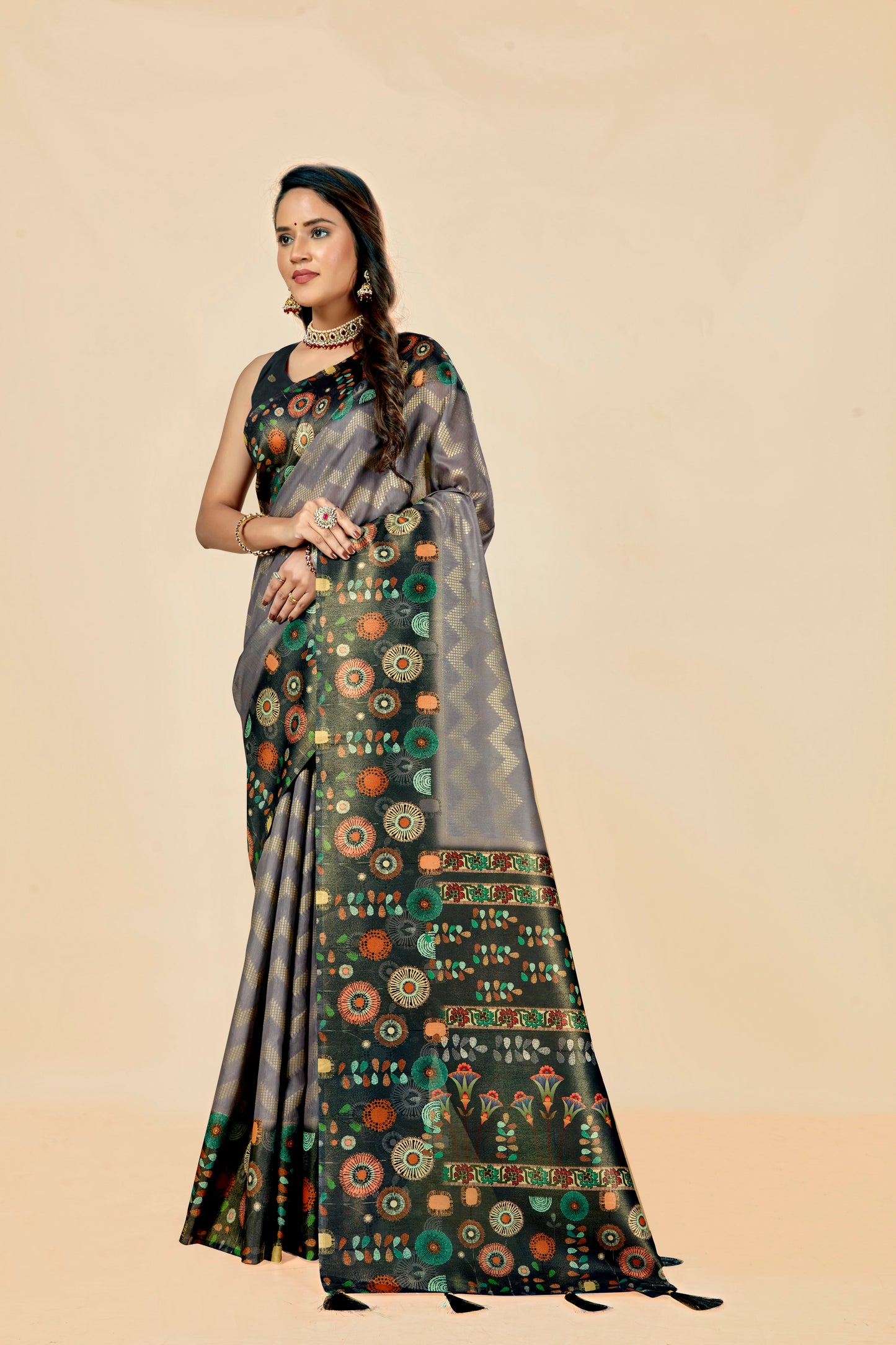 Malabar Multicolour Jacquard Saree with Elegant Digital Print 11 (6 Colours Available).