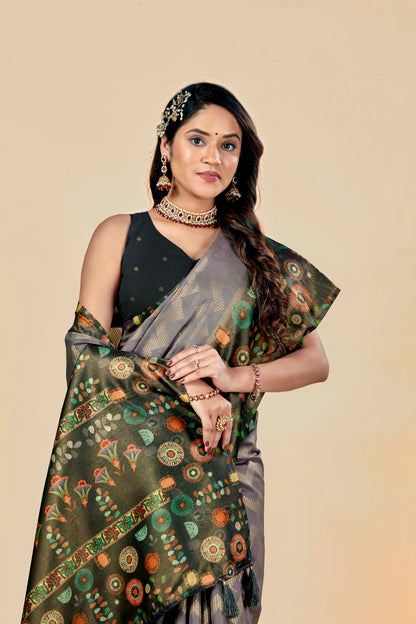 Malabar Multicolour Jacquard Saree with Elegant Digital Print 11 (6 Colours Available).