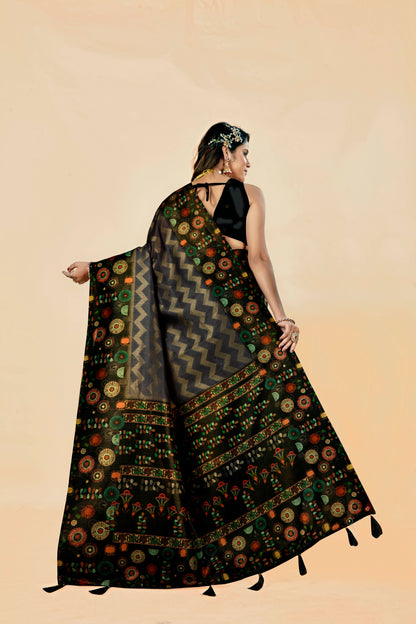 Malabar Multicolour Jacquard Saree with Elegant Digital Print 11 (6 Colours Available).