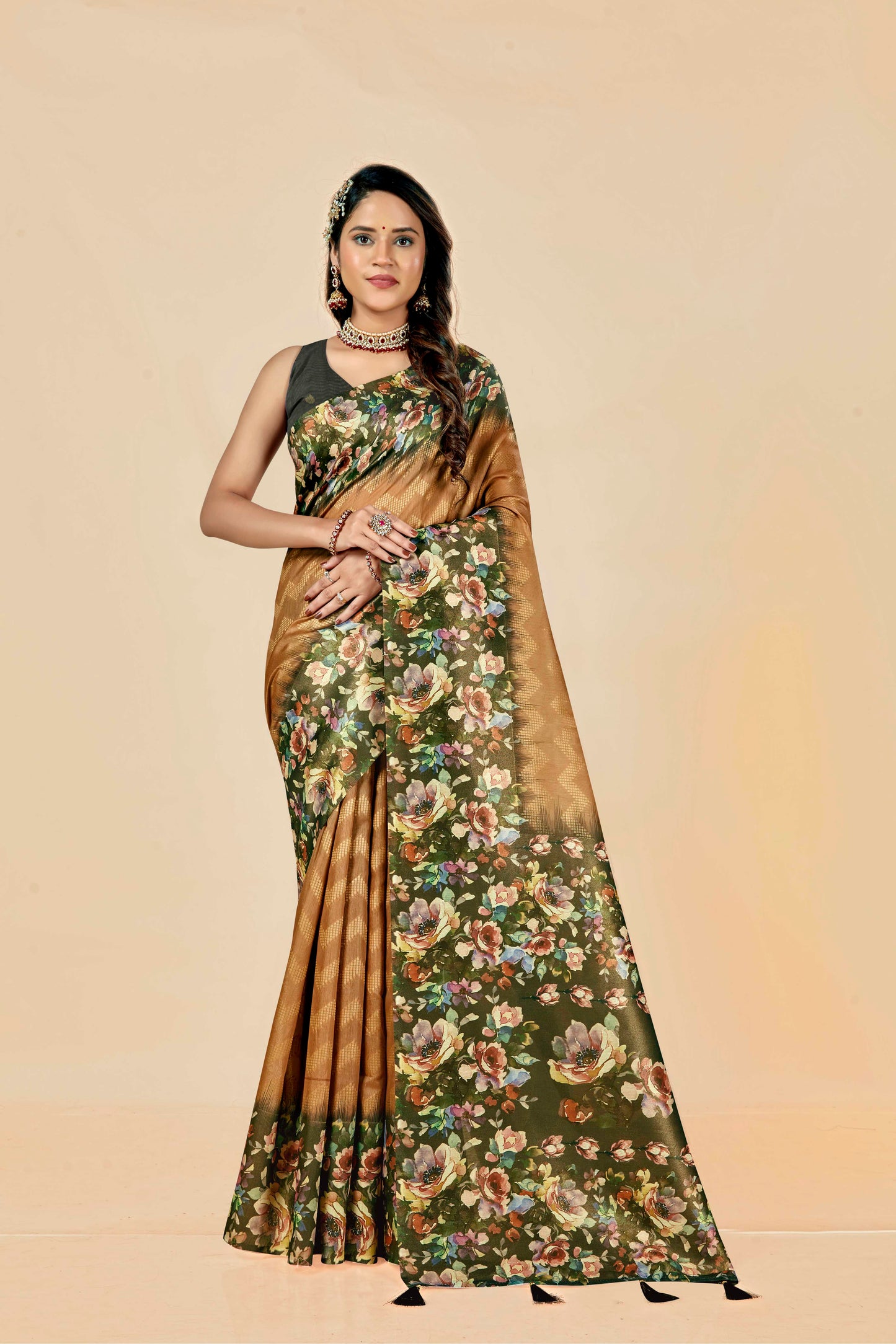 Malabar Multicolour Jacquard Saree with Elegant Digital Print 11 (6 Colours Available).