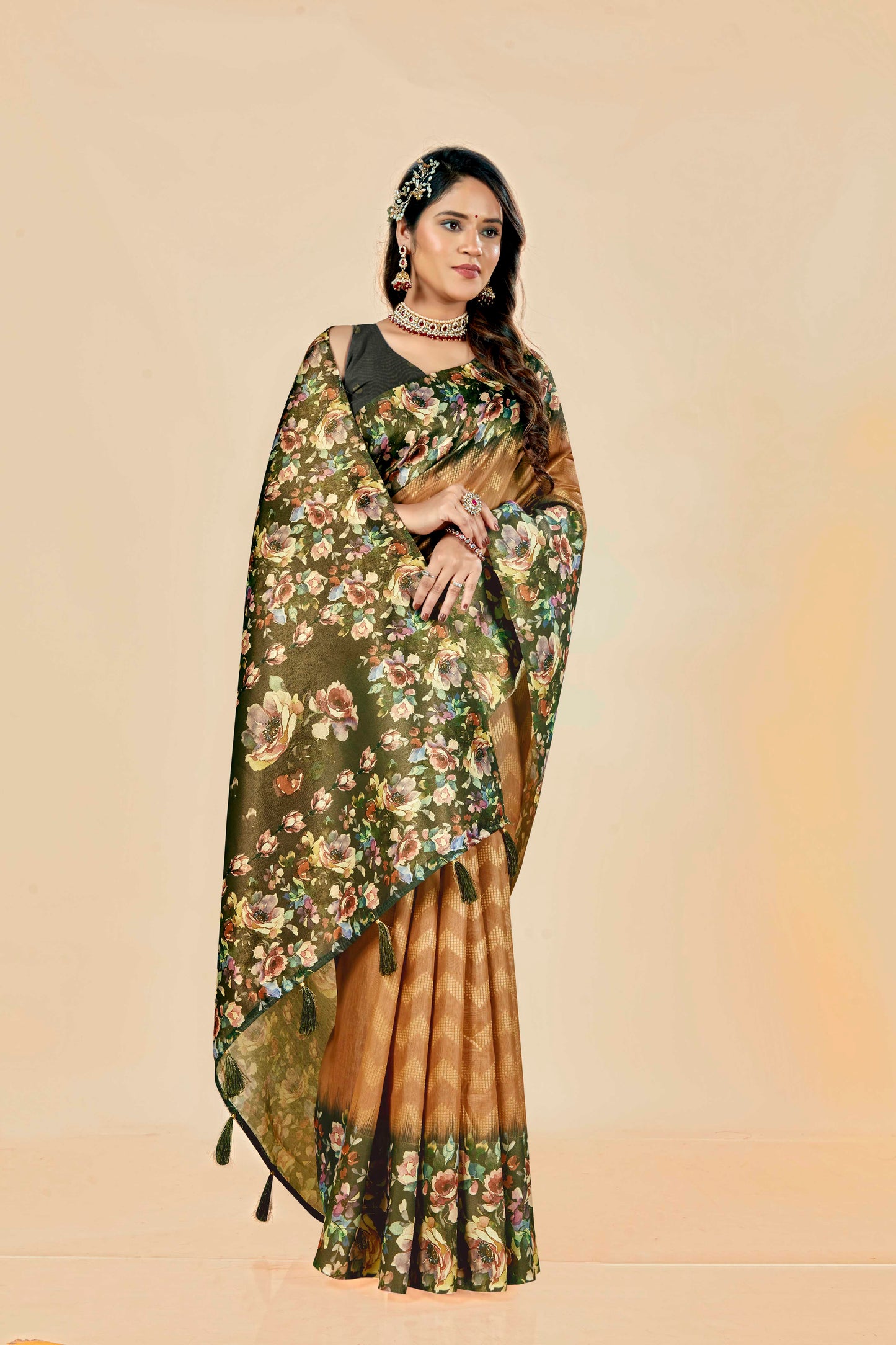 Malabar Multicolour Jacquard Saree with Elegant Digital Print 11 (6 Colours Available).