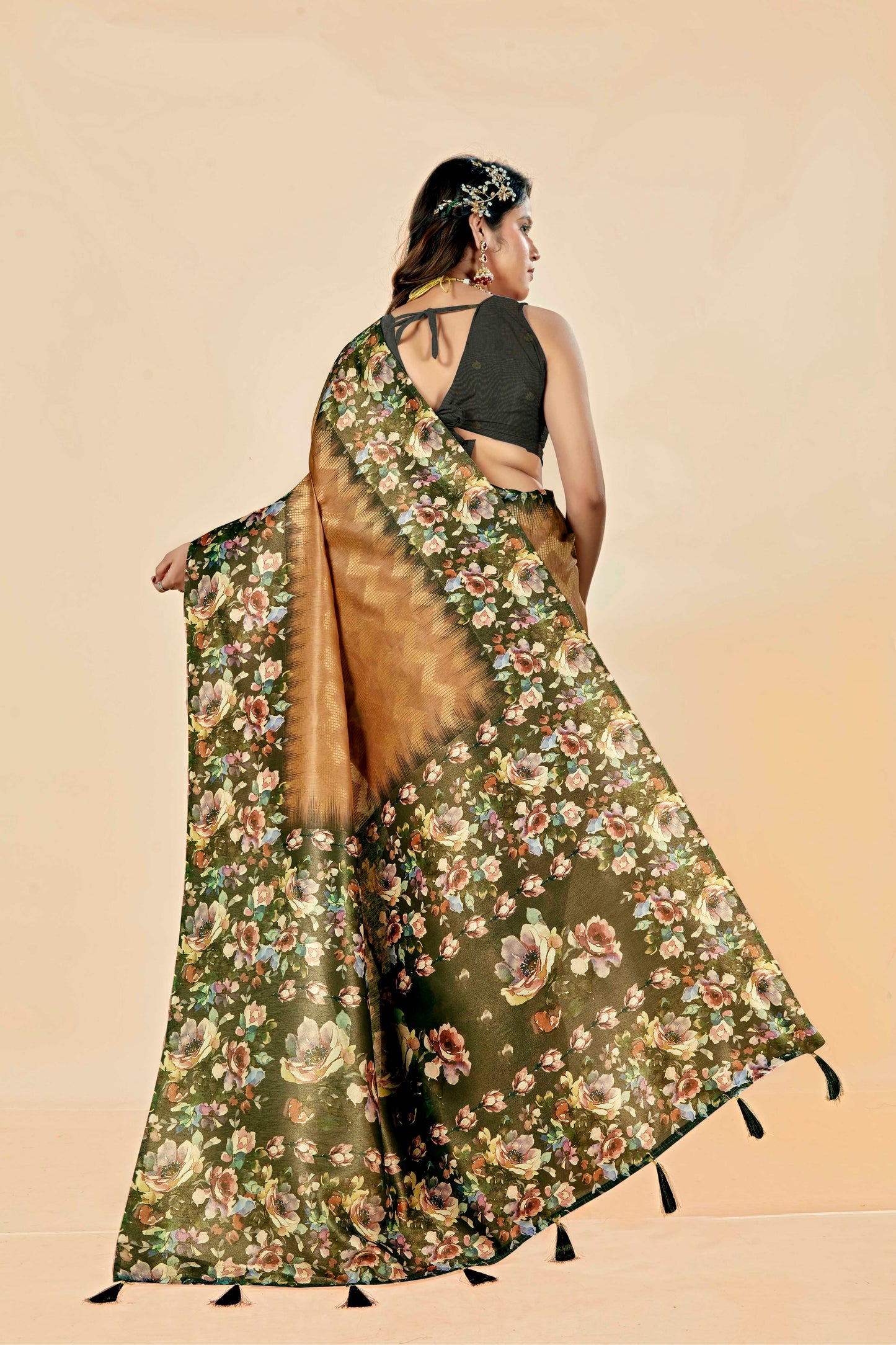 Malabar Multicolour Jacquard Saree with Elegant Digital Print 11 (6 Colours Available).