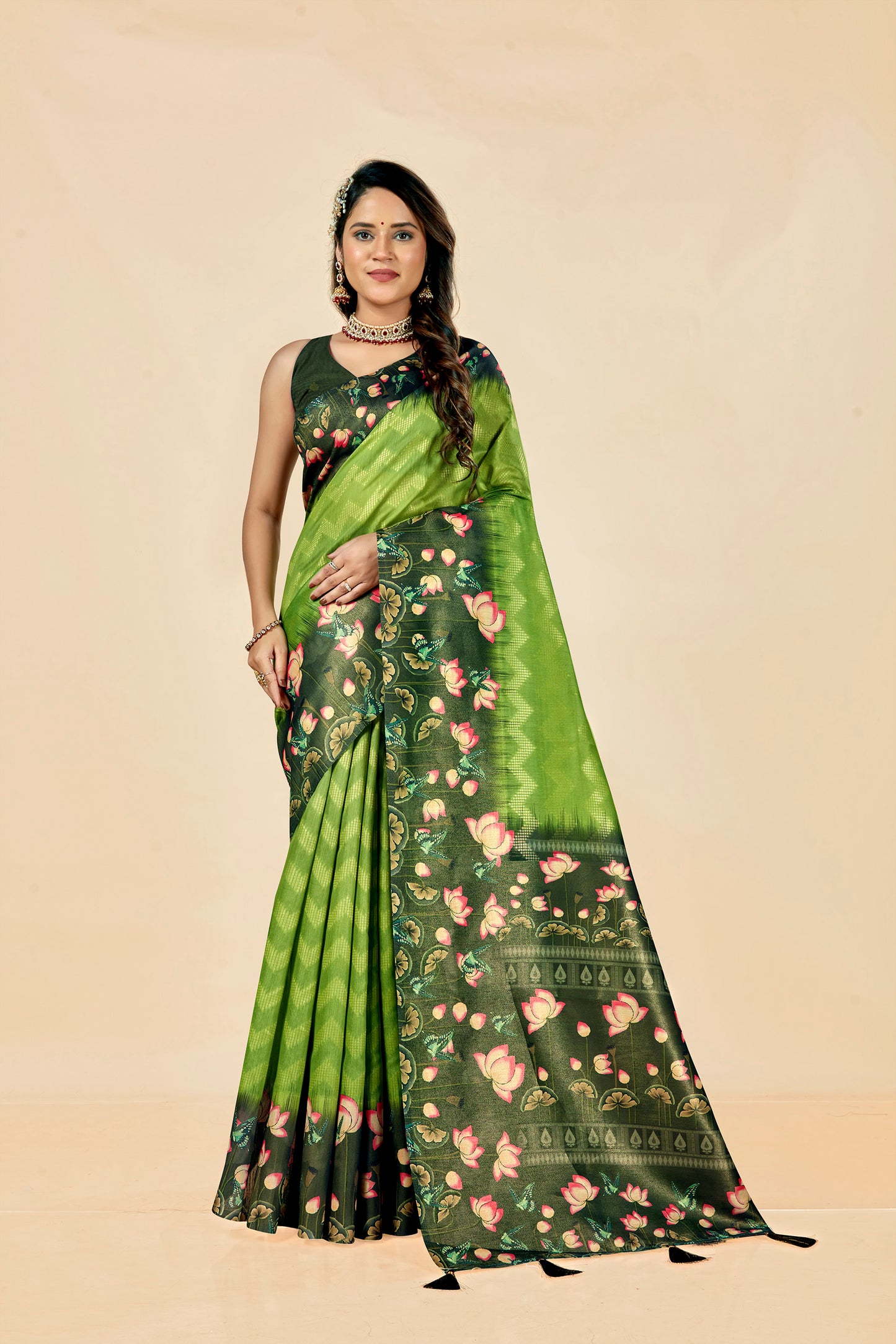 Malabar Multicolour Jacquard Saree with Elegant Digital Print 11 (6 Colours Available).