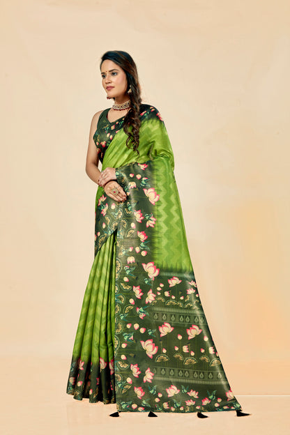 Malabar Multicolour Jacquard Saree with Elegant Digital Print 11 (6 Colours Available).