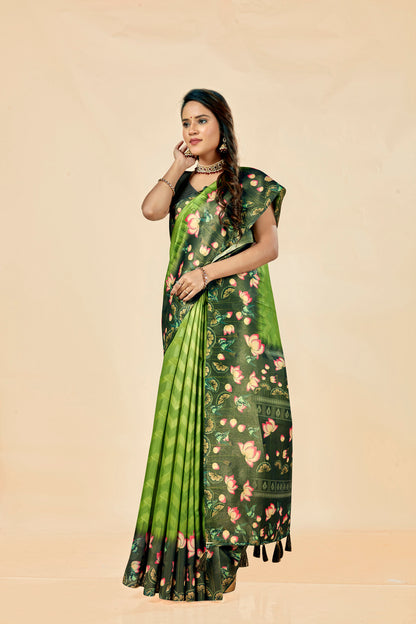 Malabar Multicolour Jacquard Saree with Elegant Digital Print 11 (6 Colours Available).