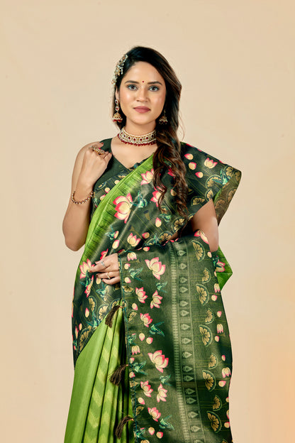 Malabar Multicolour Jacquard Saree with Elegant Digital Print 11 (6 Colours Available).