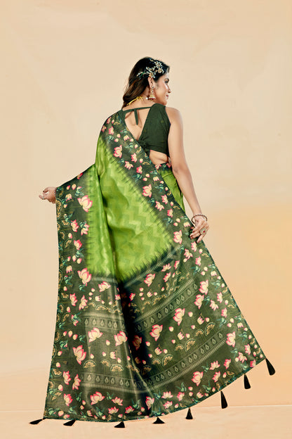 Malabar Multicolour Jacquard Saree with Elegant Digital Print 11 (6 Colours Available).