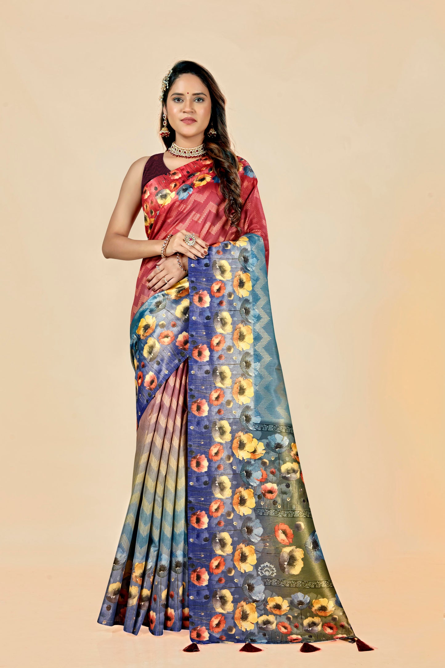 Malabar Multicolour Jacquard Saree with Elegant Digital Print 11 (6 Colours Available).