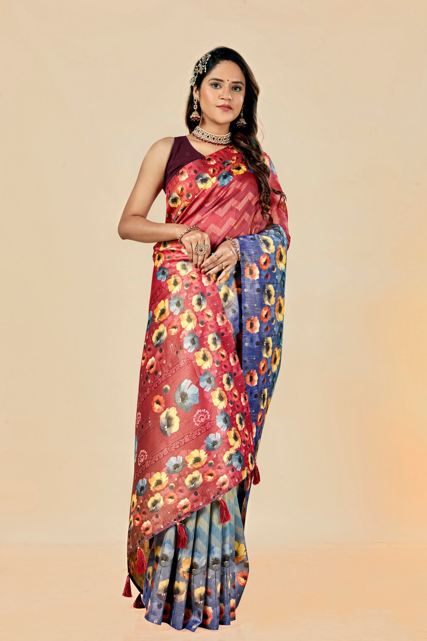 Malabar Multicolour Jacquard Saree with Elegant Digital Print 11 (6 Colours Available).