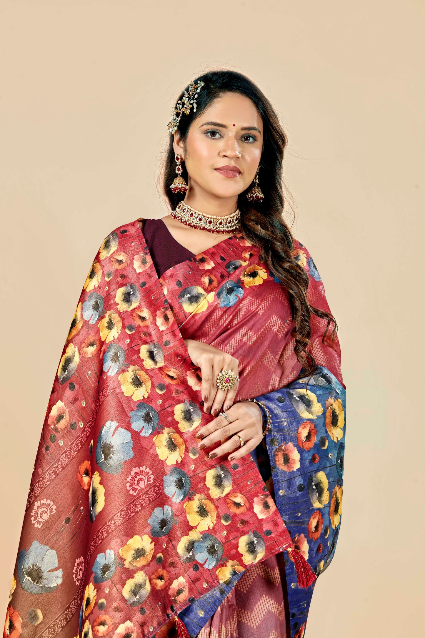 Malabar Multicolour Jacquard Saree with Elegant Digital Print 11 (6 Colours Available).