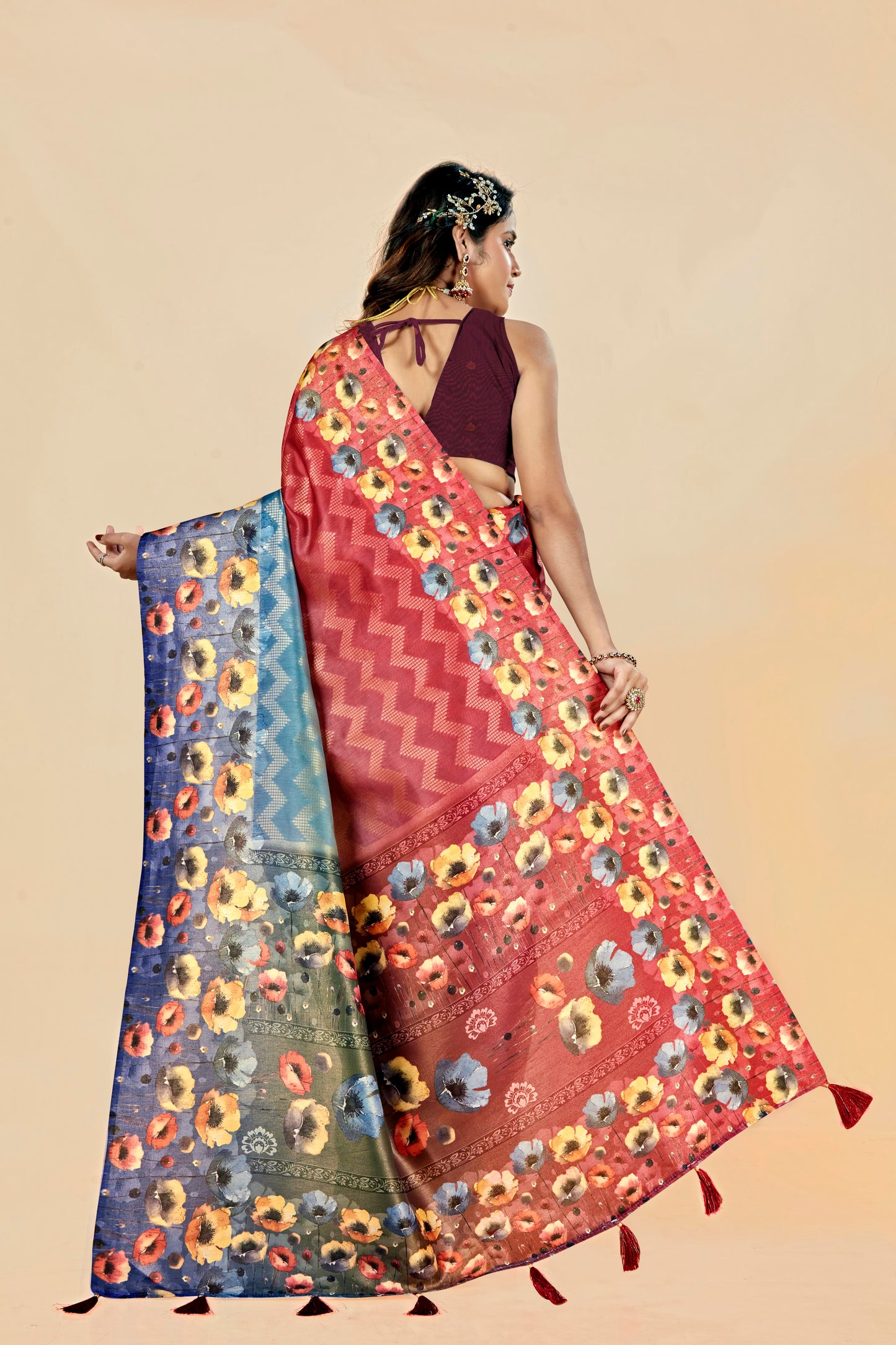 Malabar Multicolour Jacquard Saree with Elegant Digital Print 11 (6 Colours Available).