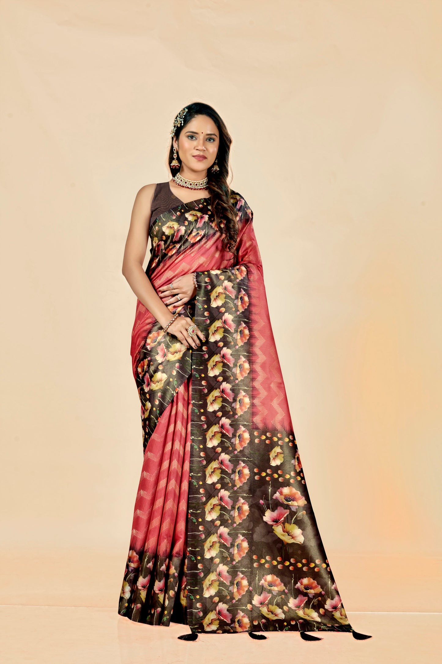 Malabar Multicolour Jacquard Saree with Elegant Digital Print 11 (6 Colours Available).