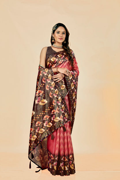 Malabar Multicolour Jacquard Saree with Elegant Digital Print 11 (6 Colours Available).