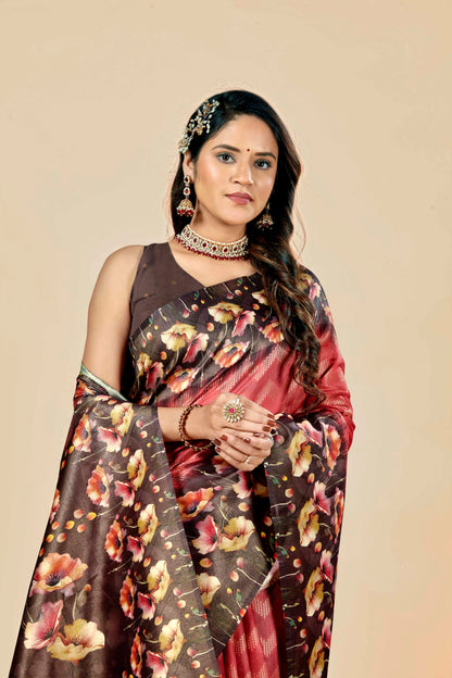 Malabar Multicolour Jacquard Saree with Elegant Digital Print 11 (6 Colours Available).