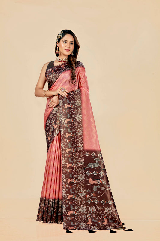 Malabar Multicolour Jacquard Saree with Elegant Digital Print 11 (6 Colours Available).