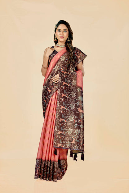 Malabar Multicolour Jacquard Saree with Elegant Digital Print 11 (6 Colours Available).